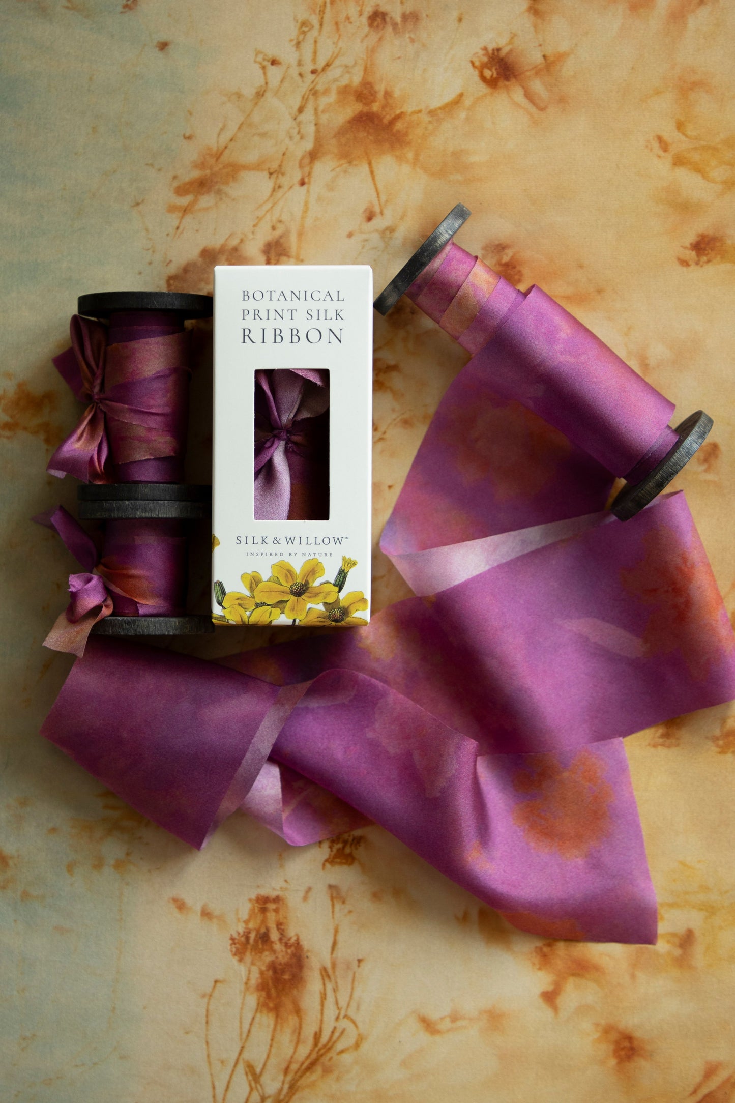 Botanical Print / Hot Peony Silk Ribbon