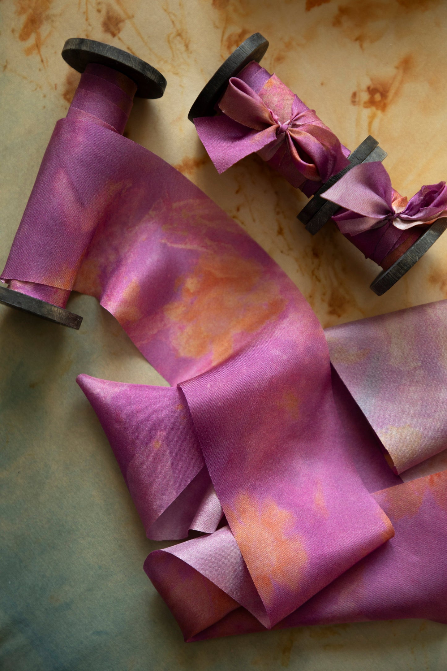 Botanical Print / Hot Peony Silk Ribbon