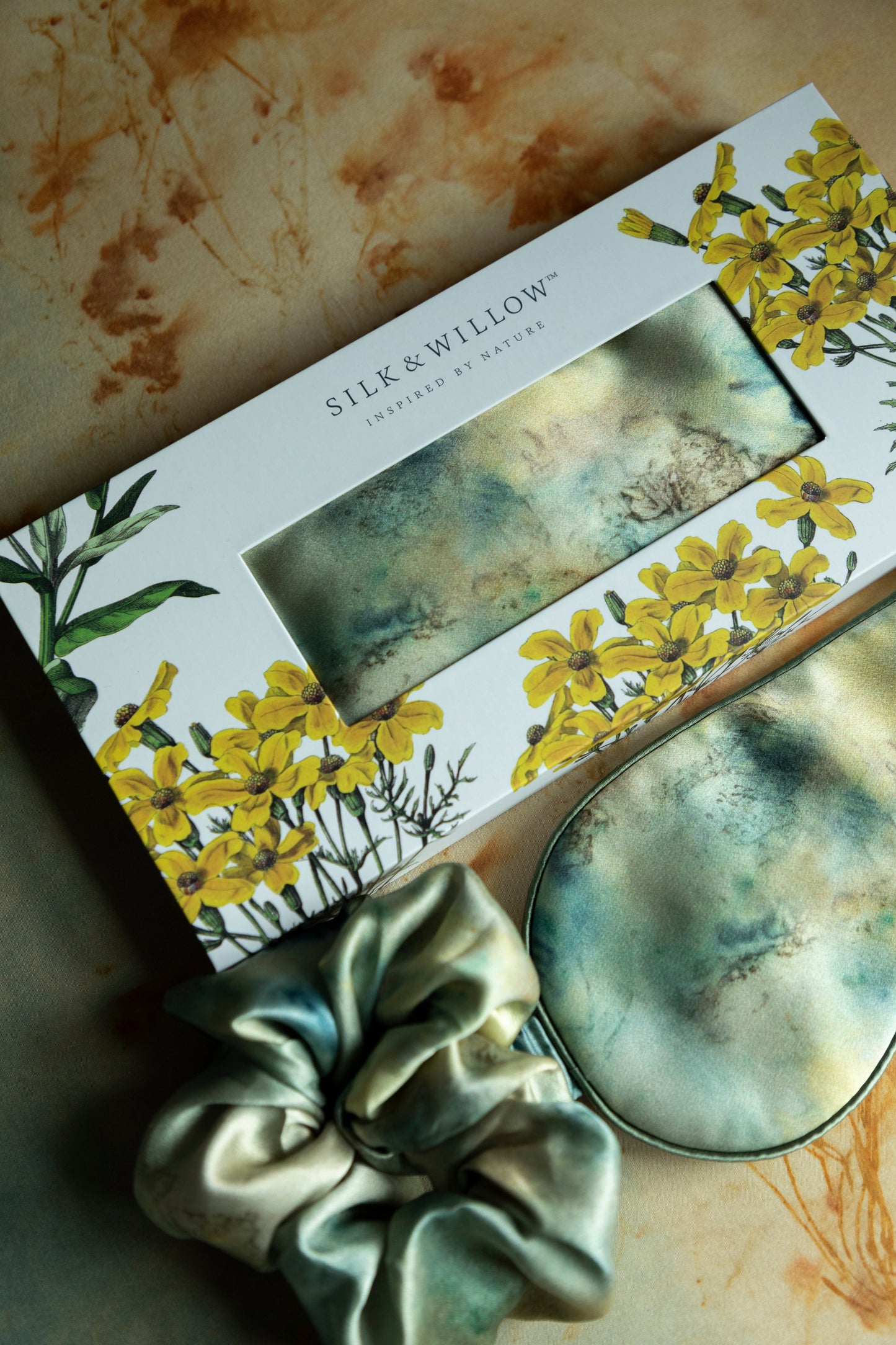 Botanical Print • Silk Sleep Eye Mask + Hair Scrunchie Set / Seascape