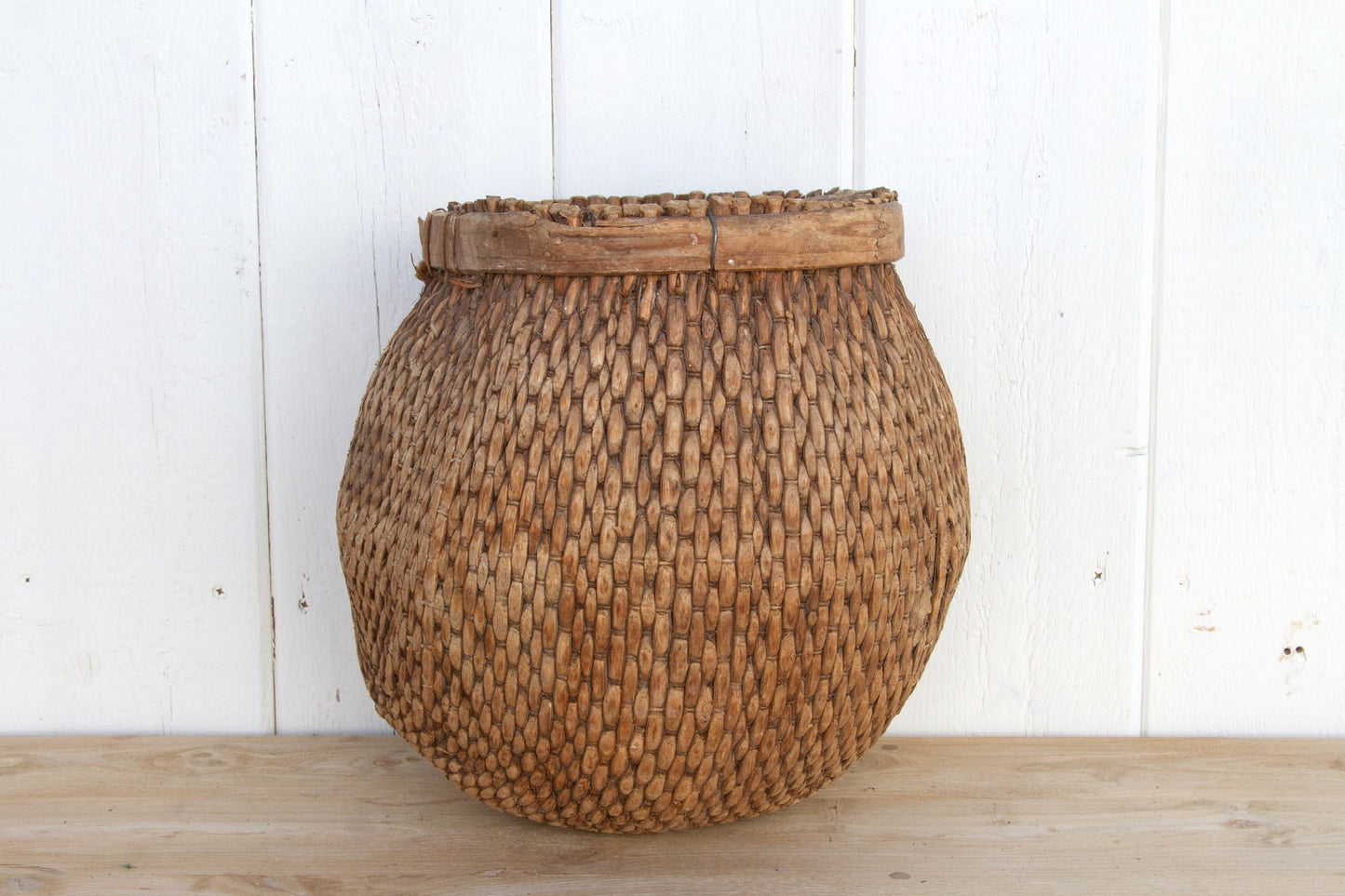 Antique Woven Grain Bucket