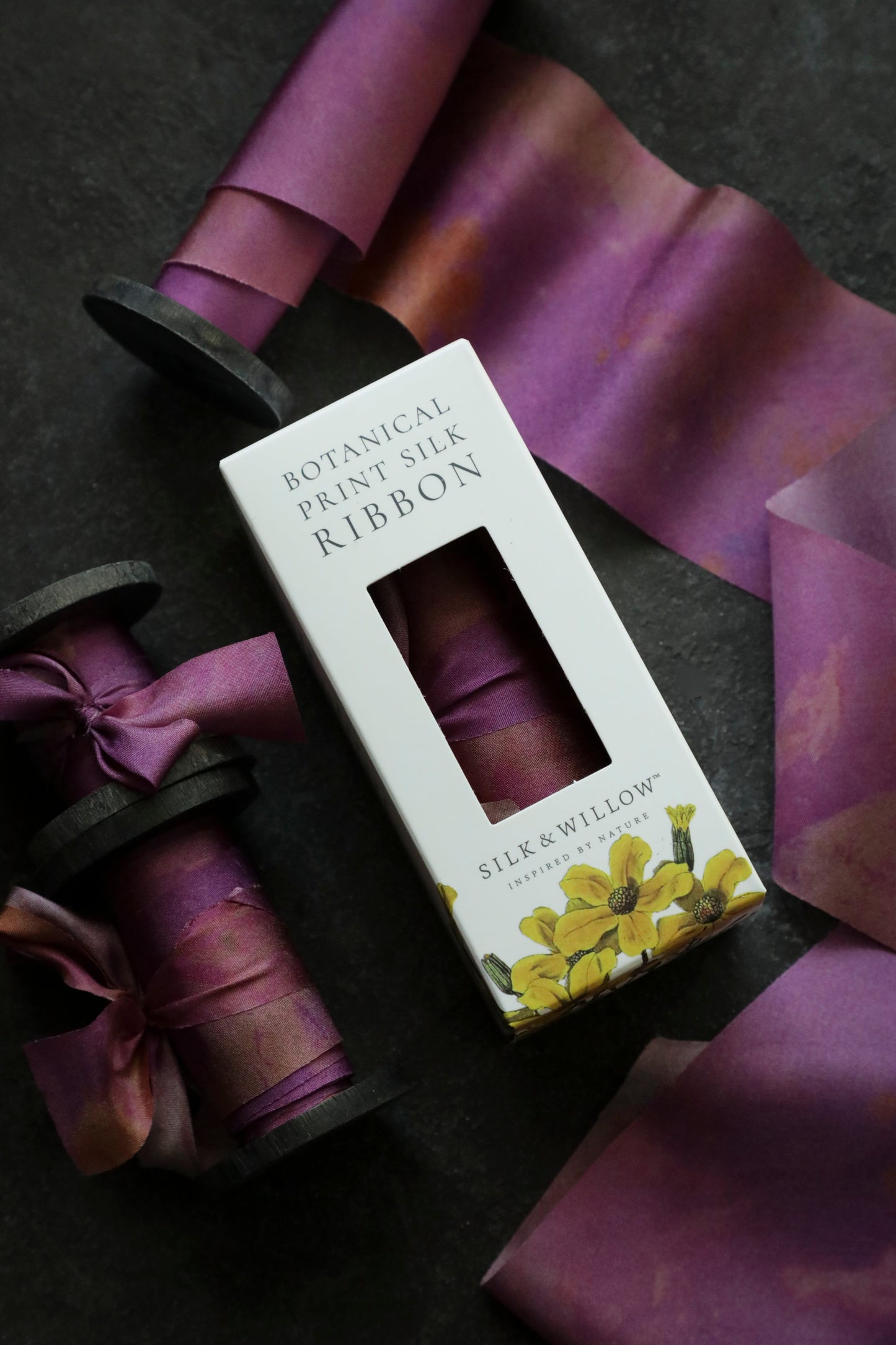 Botanical Print / Hot Peony Silk Ribbon