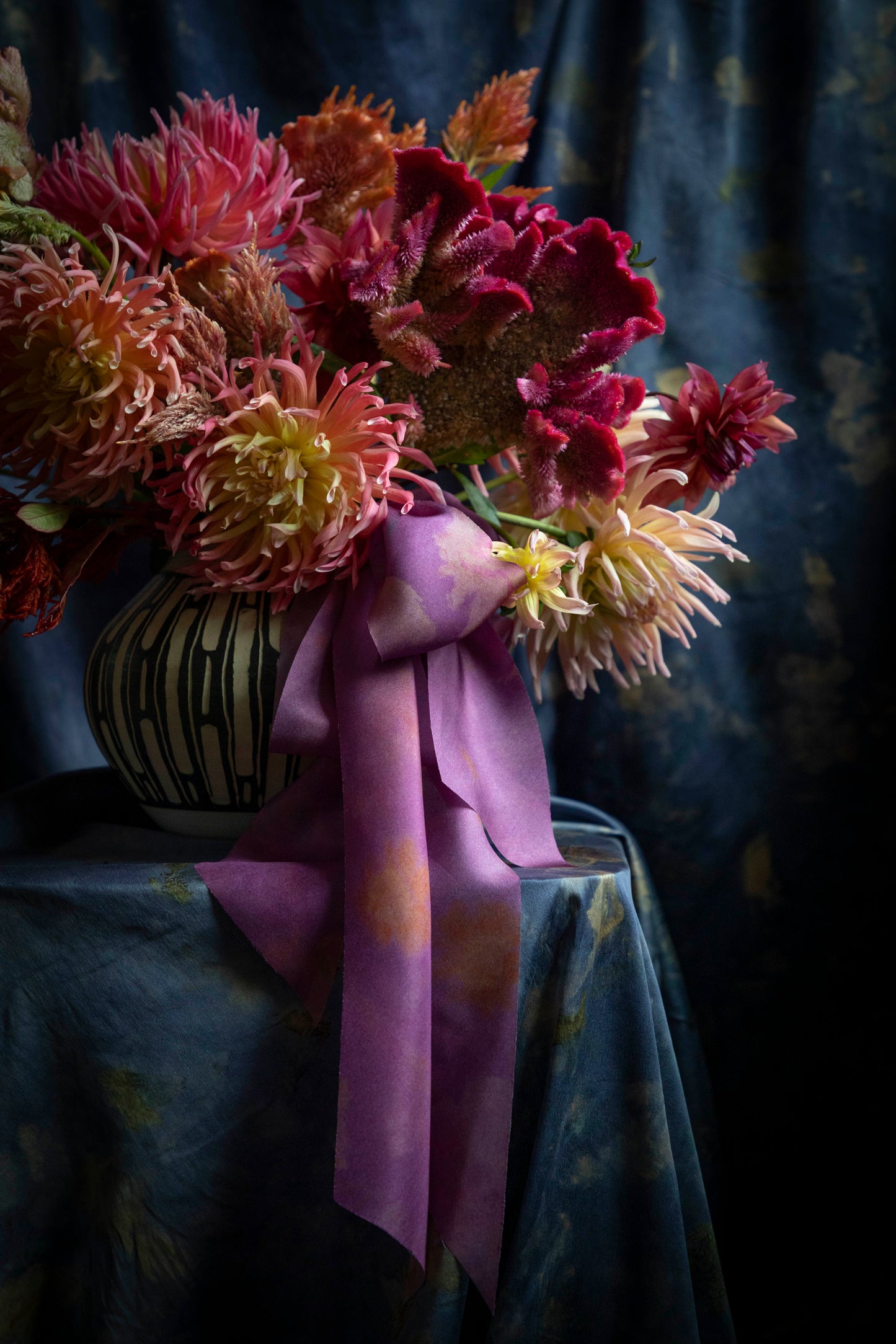 Botanical Print / Hot Peony Silk Ribbon