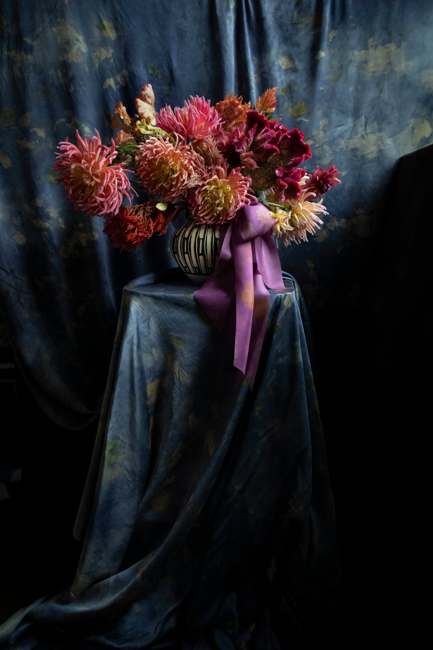 Botanical Print / Hot Peony Silk Ribbon