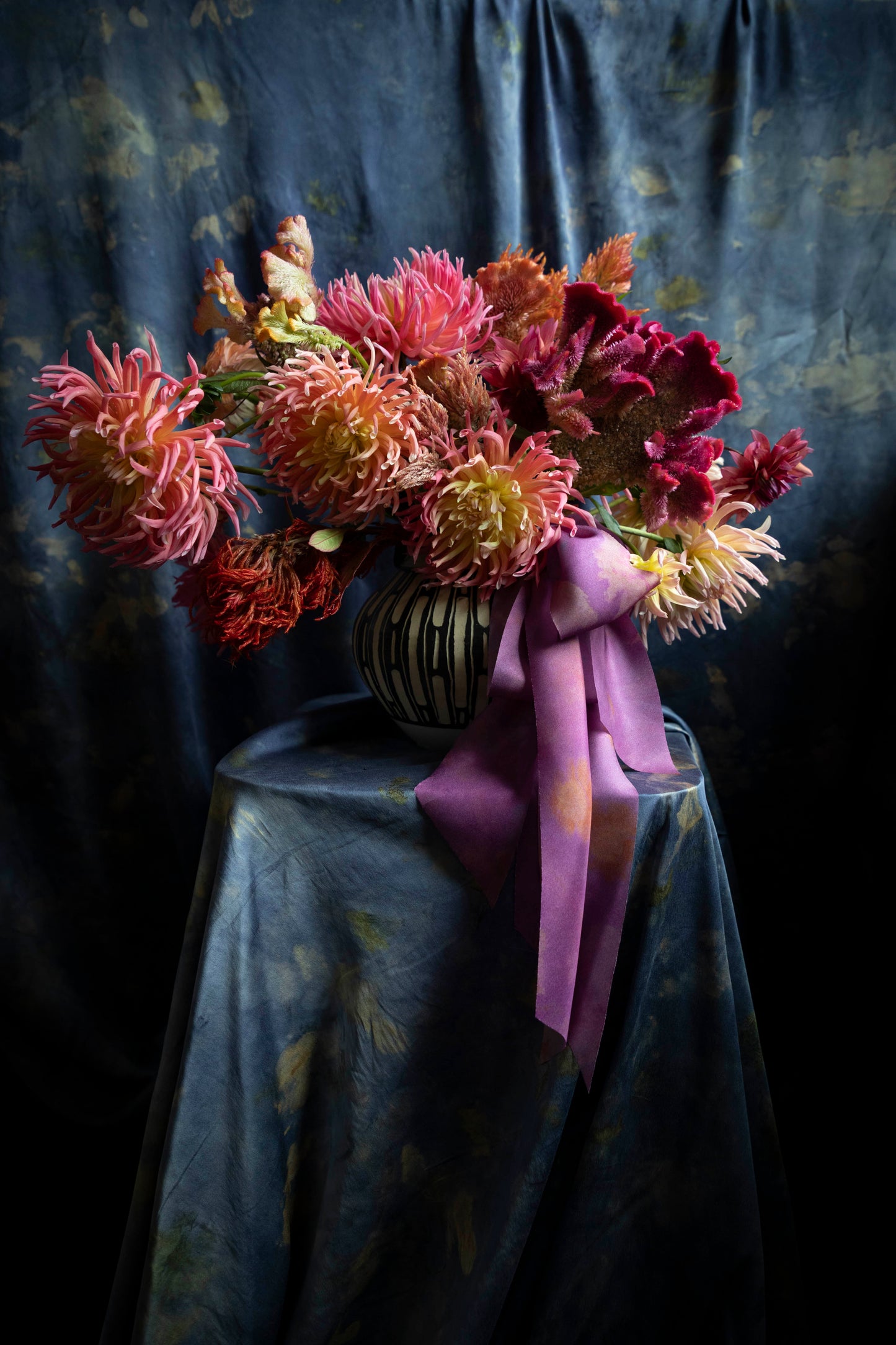 Botanical Print / Hot Peony Silk Ribbon