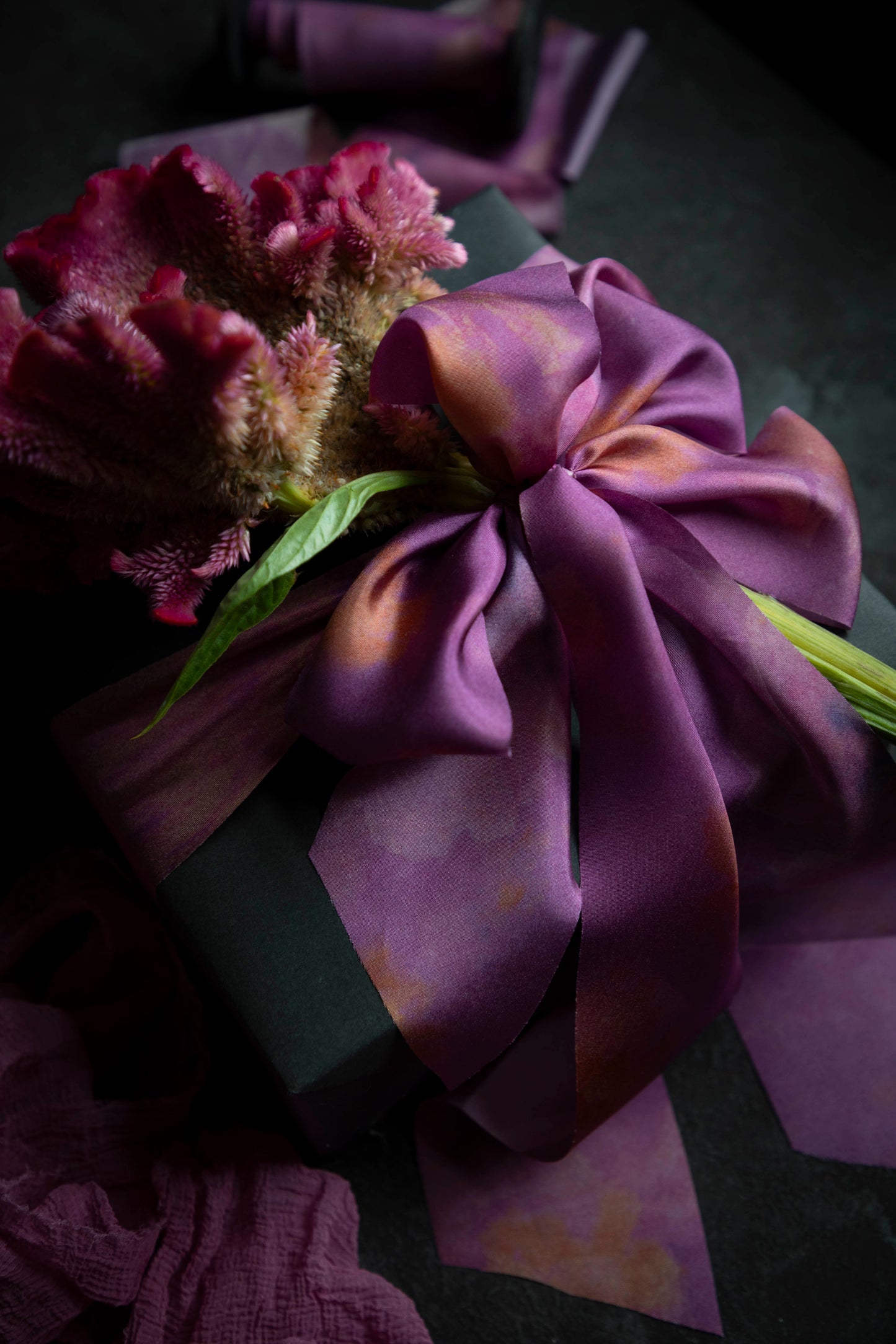 Botanical Print / Hot Peony Silk Ribbon