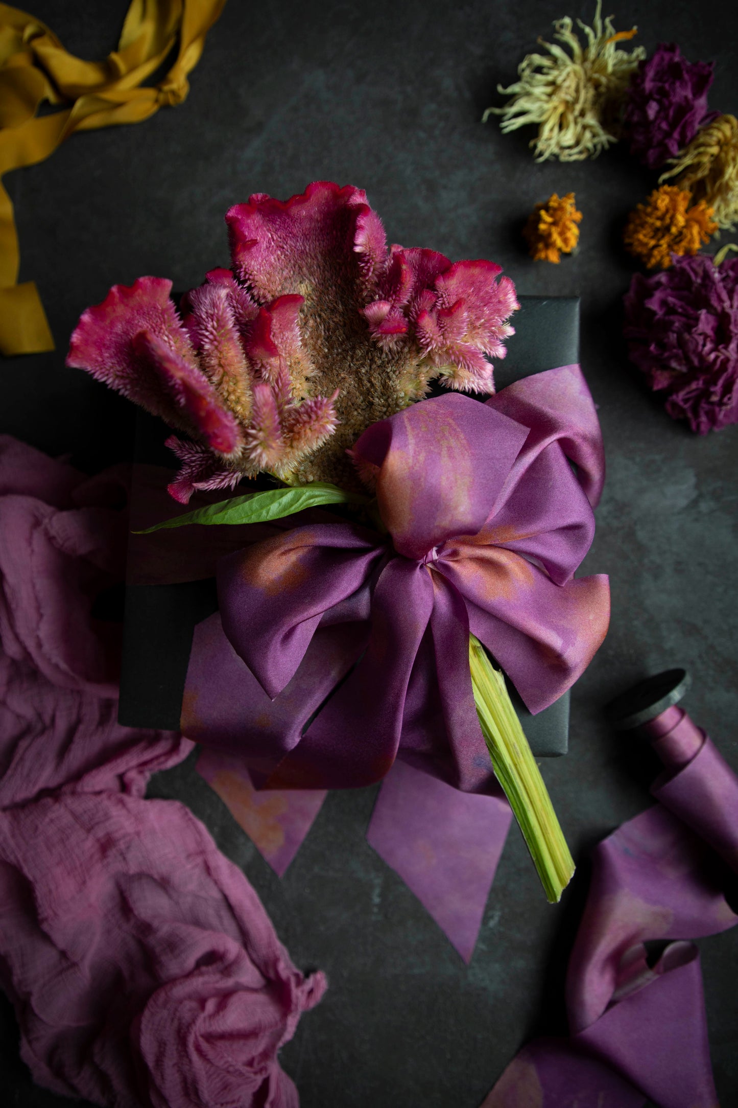 Botanical Print / Hot Peony Silk Ribbon