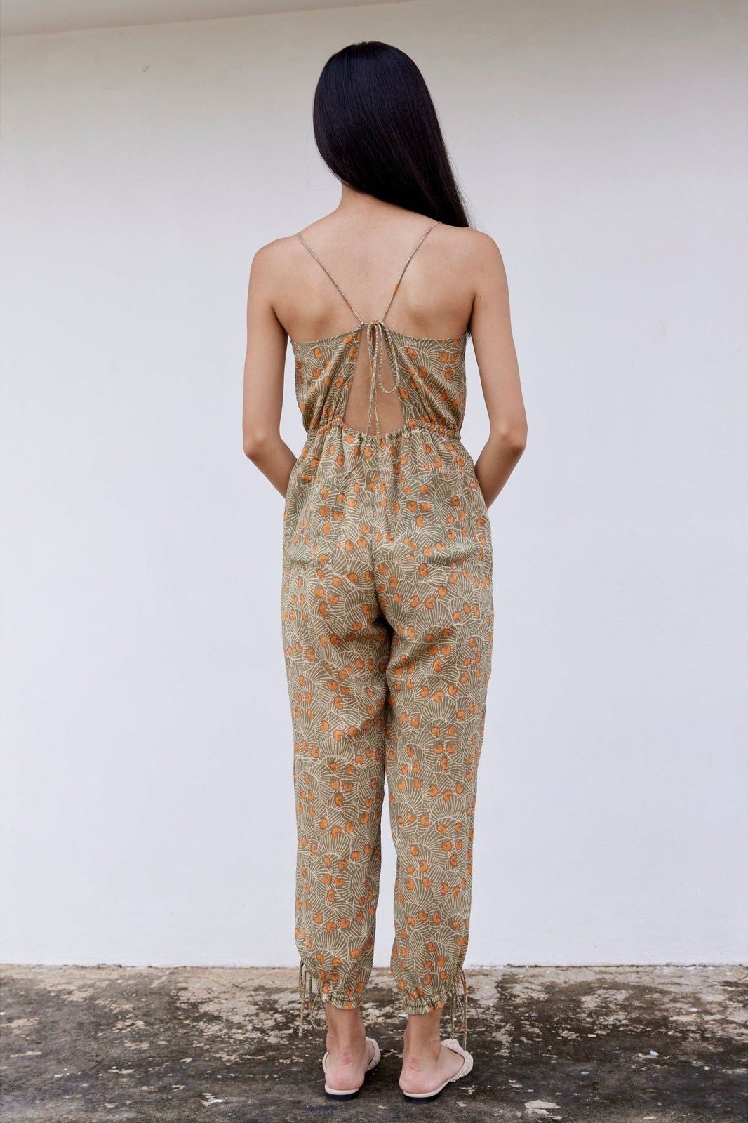 Hand-Printed Simané Jumpsuit (Safari Green) CQC LA