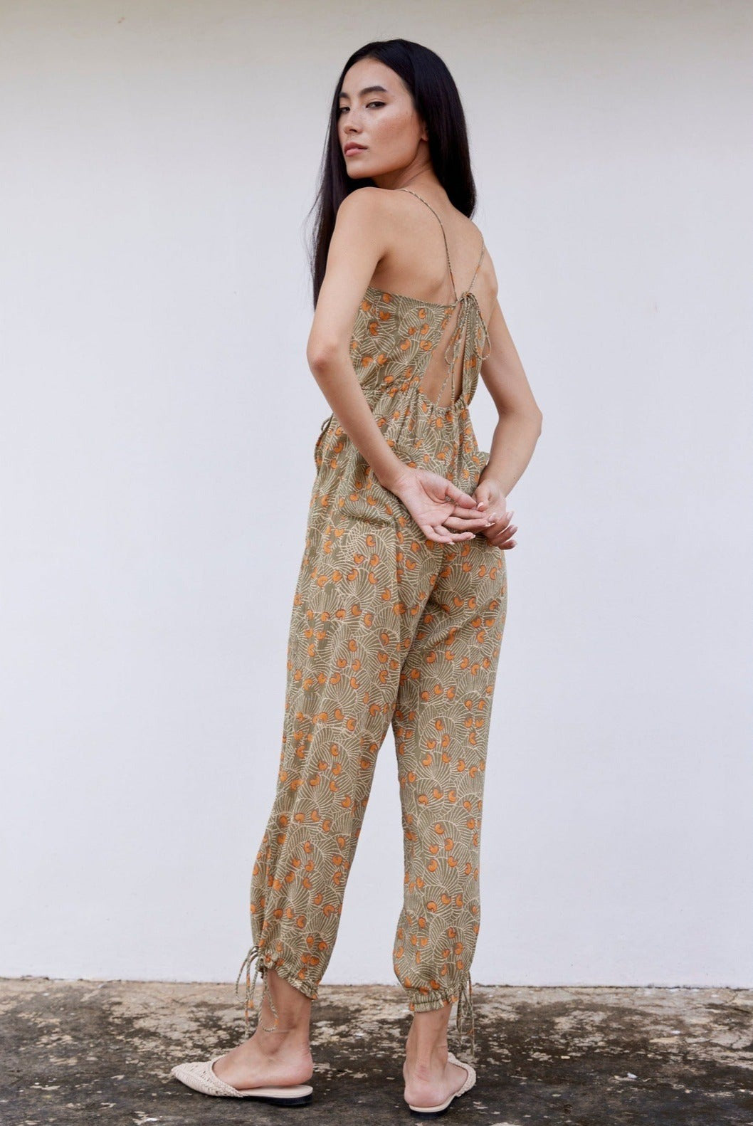 Hand-Printed Simané Jumpsuit (Safari Green) CQC LA