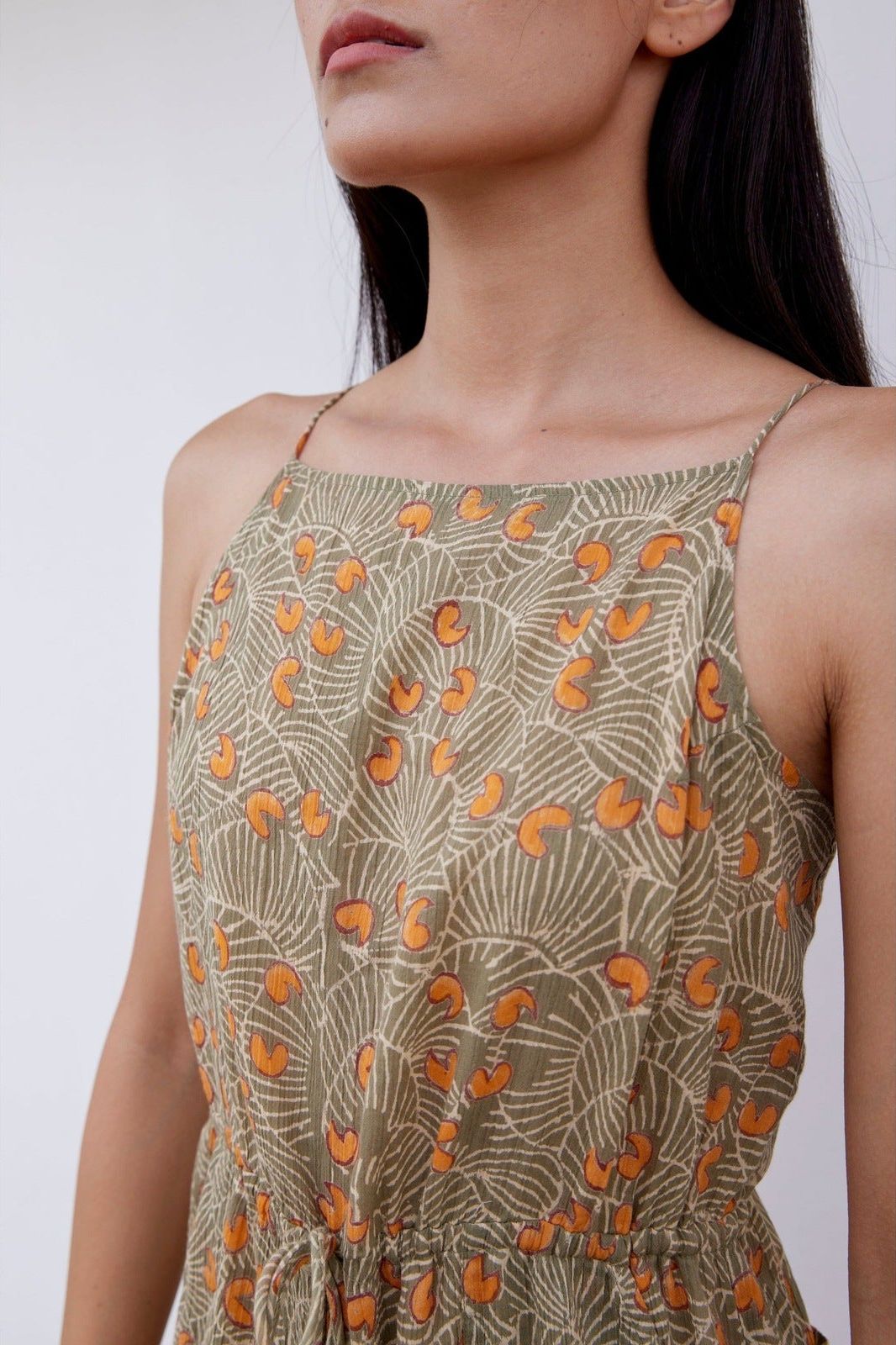 Hand-Printed Simané Jumpsuit (Safari Green) CQC LA