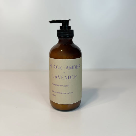 Black Amber + Lavender Mango Butter Lotion Purple Thistle Botanicals