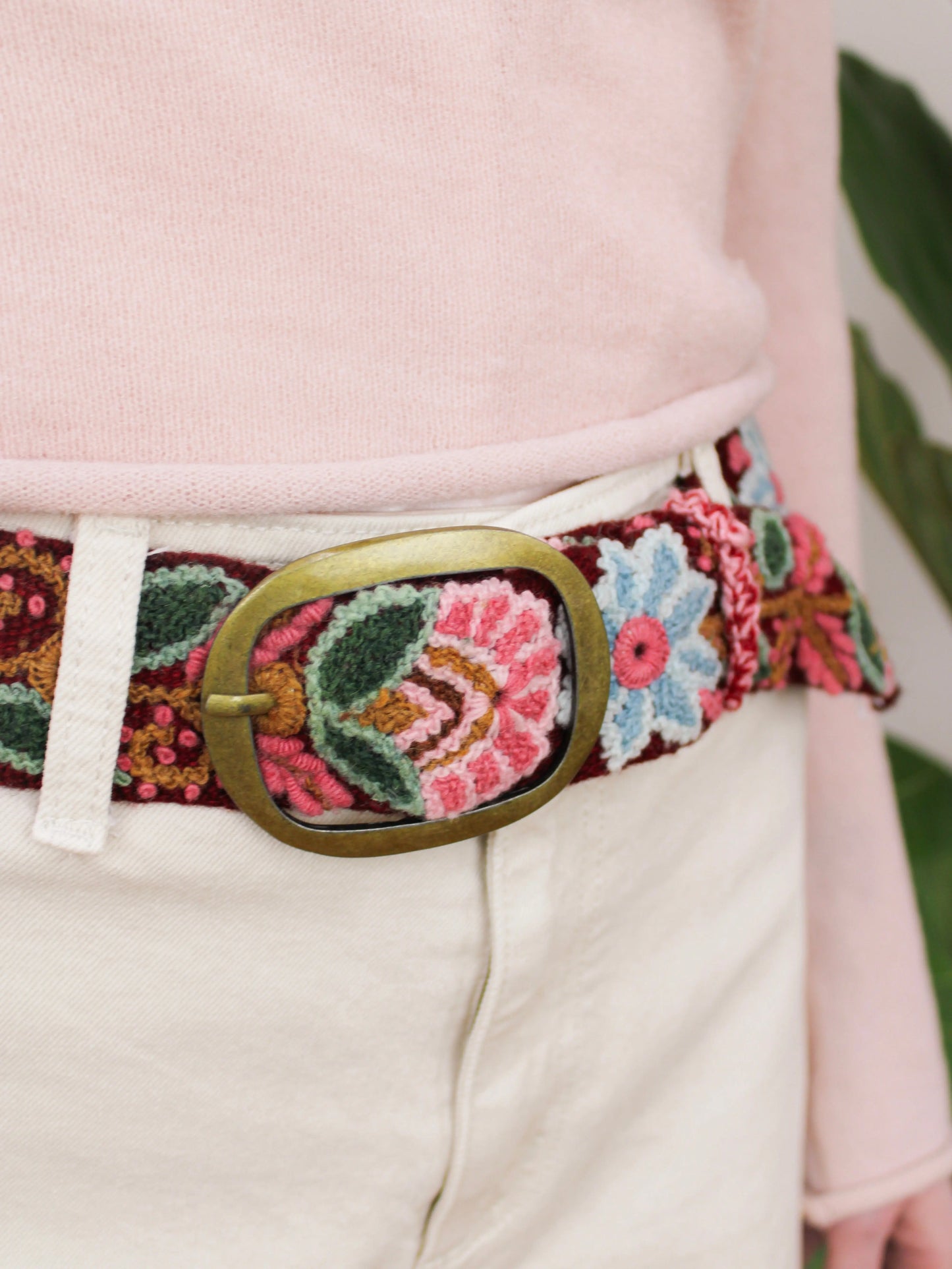 Anabel Embroidered Wide Belt Ash & Rose