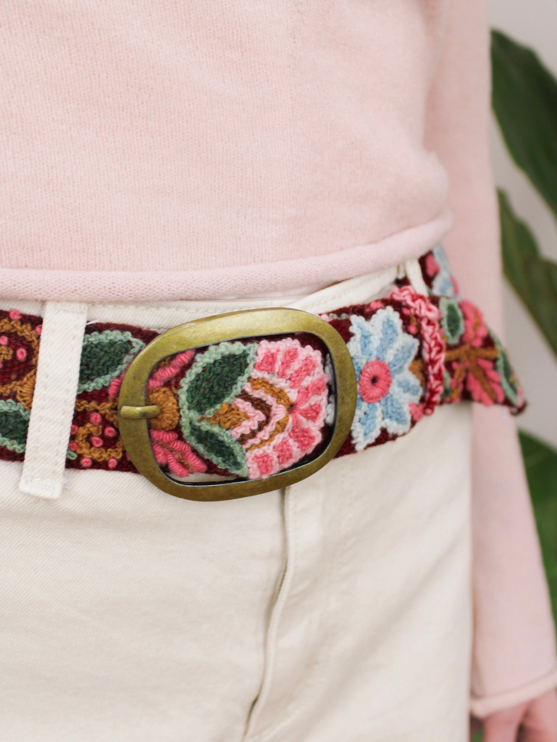 Anabel Embroidered Wide Belt Ash & Rose