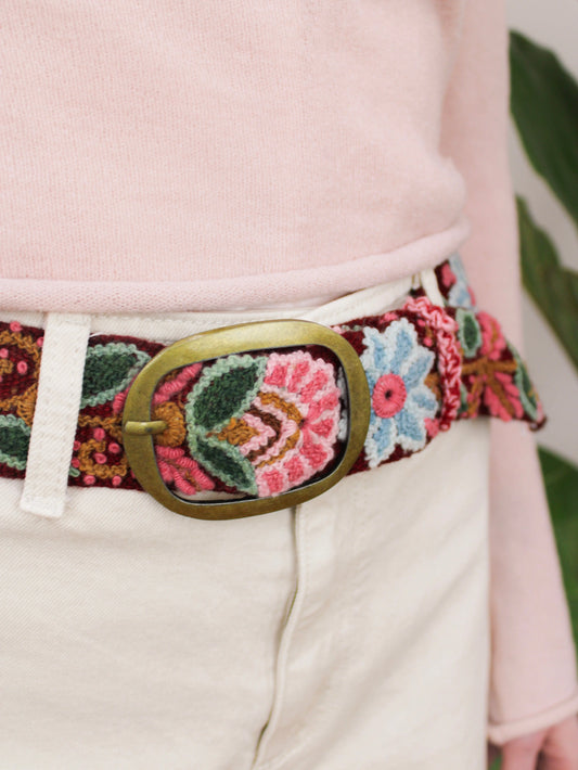 Anabel Embroidered Wide Belt Ash & Rose