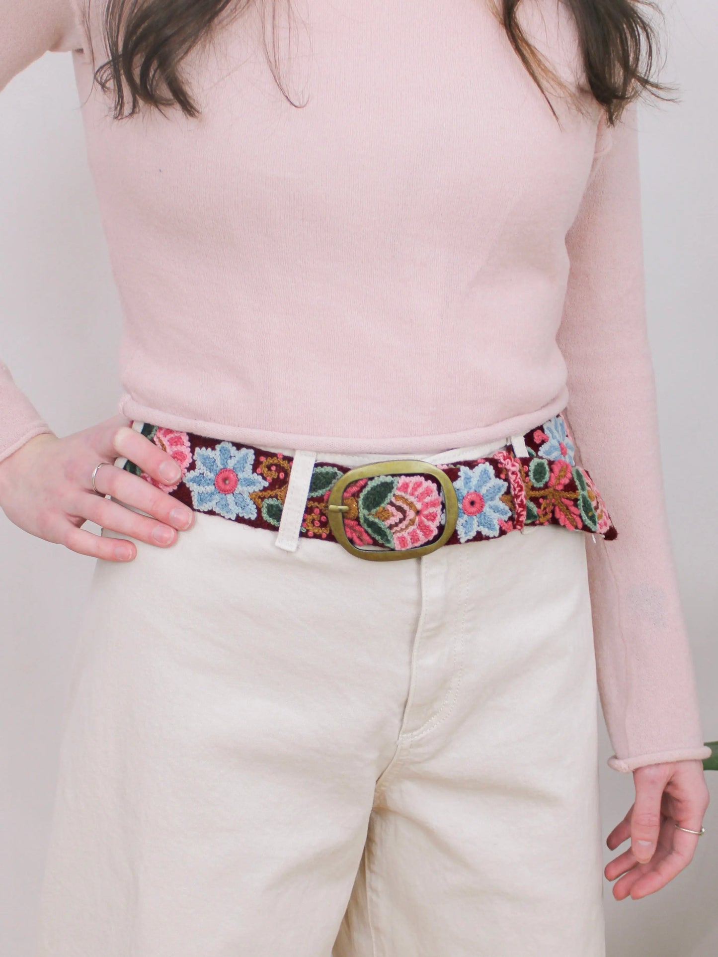 Anabel Embroidered Wide Belt Ash & Rose