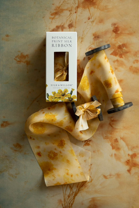 Botanical Print /  Marigold Yellow Silk Ribbon
