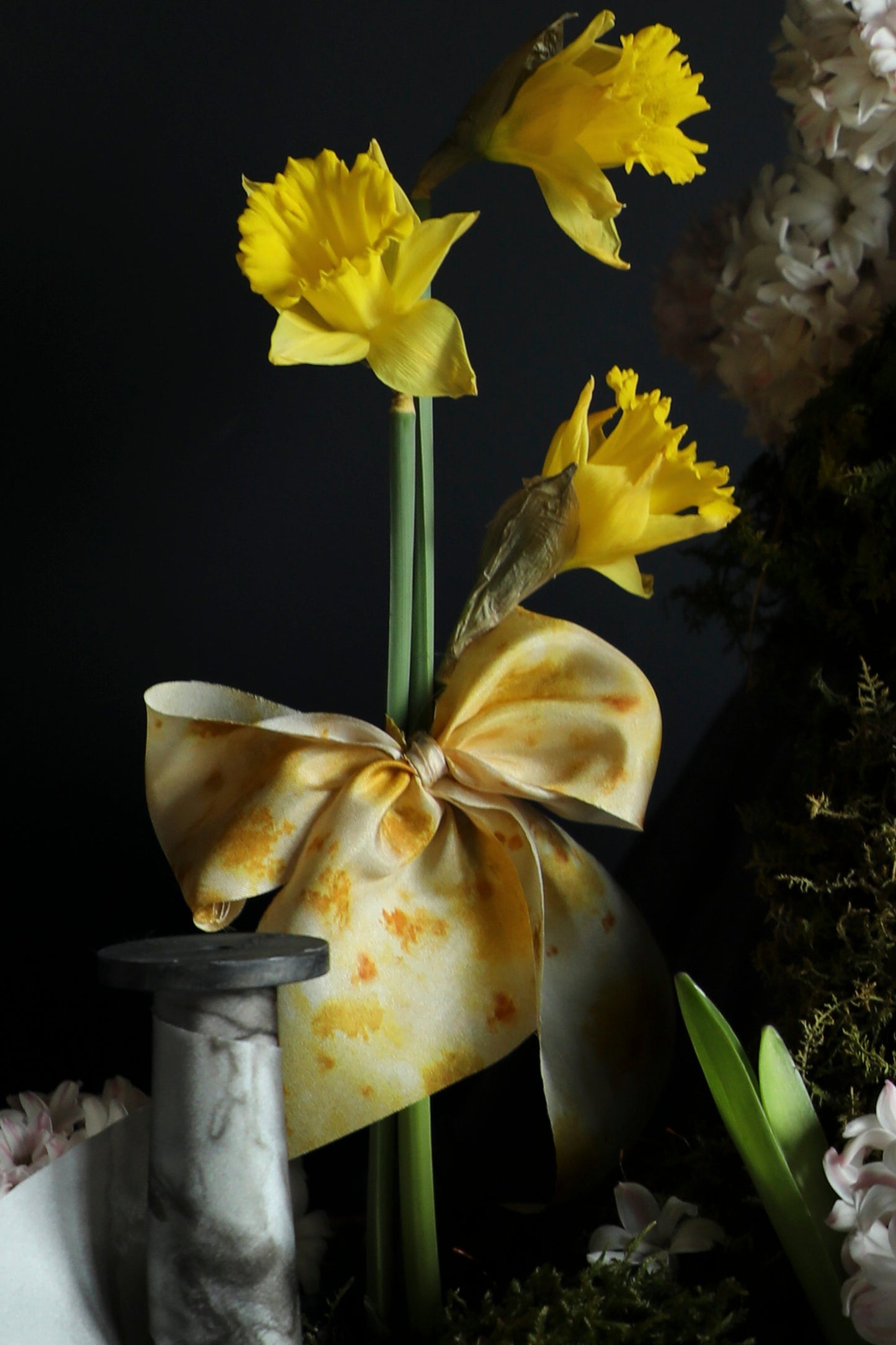 Botanical Print /  Marigold Yellow Silk Ribbon