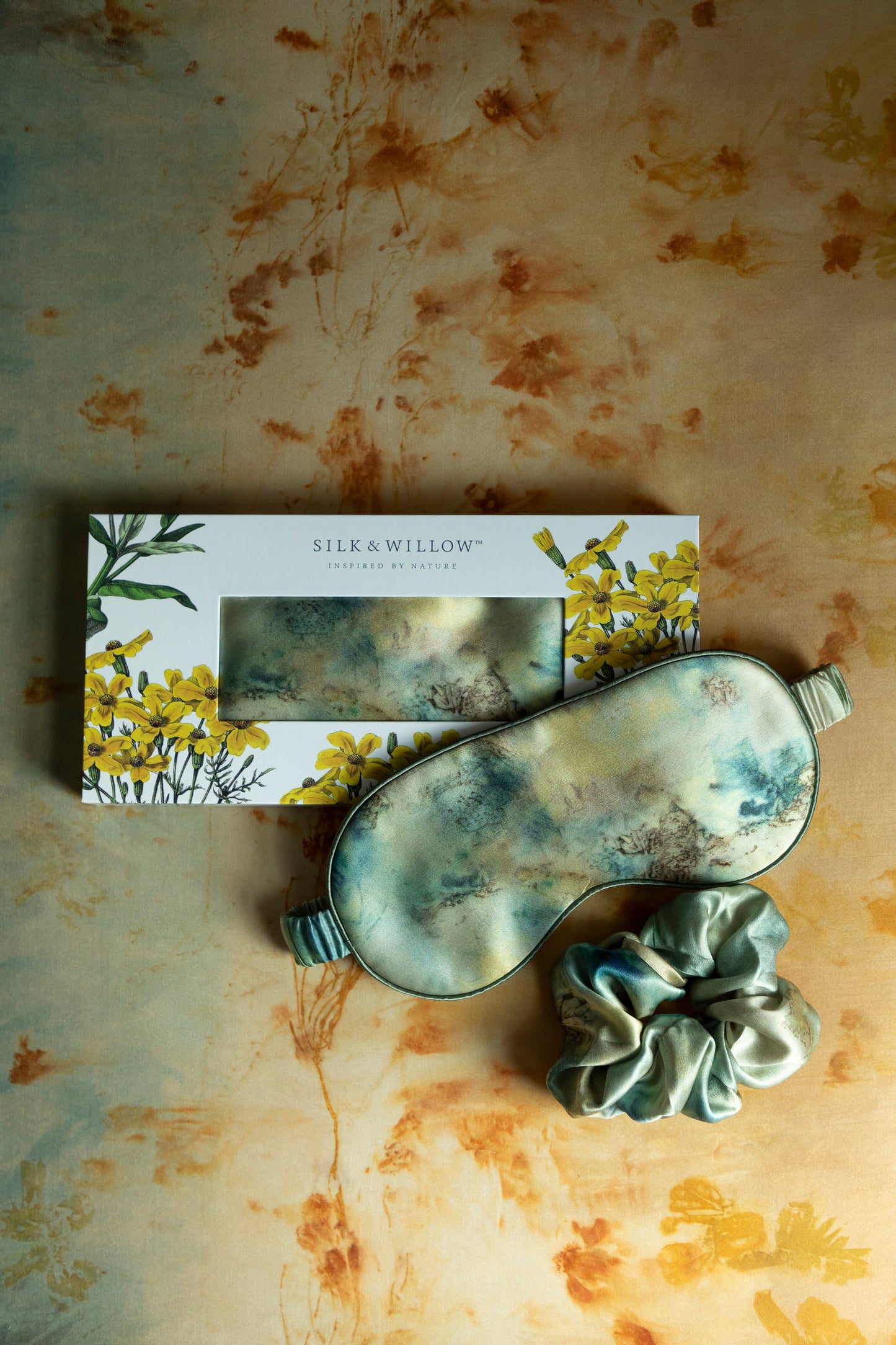 Botanical Print • Silk Sleep Eye Mask + Hair Scrunchie Set / Seascape