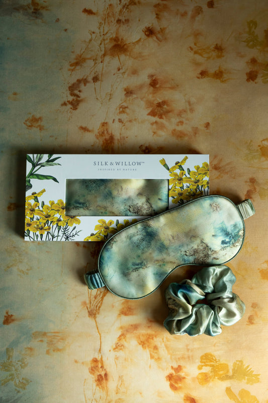 Botanical Print • Silk Sleep Eye Mask + Hair Scrunchie Set / Seascape