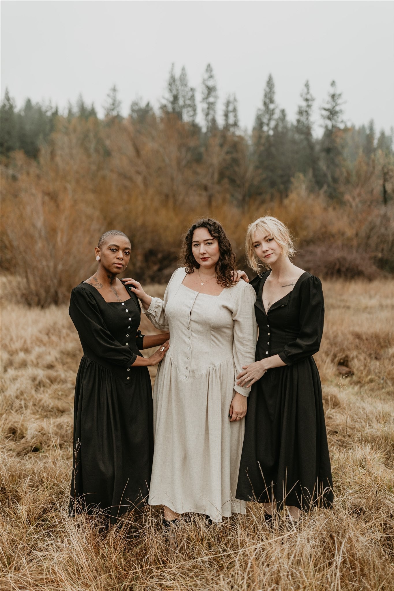 Prairie Dress in Black Linen Field Day