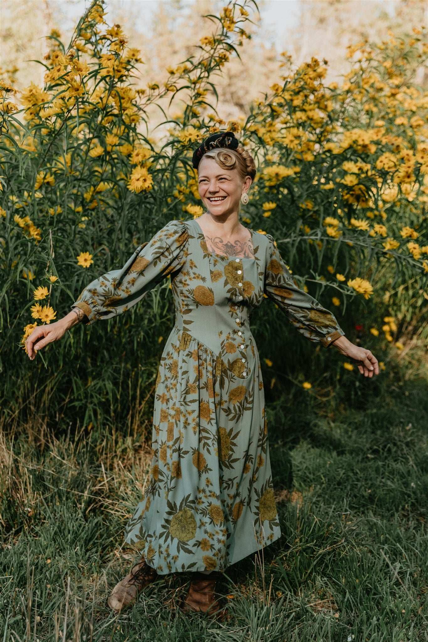 Prairie Dress in Slate Marigold Field Day