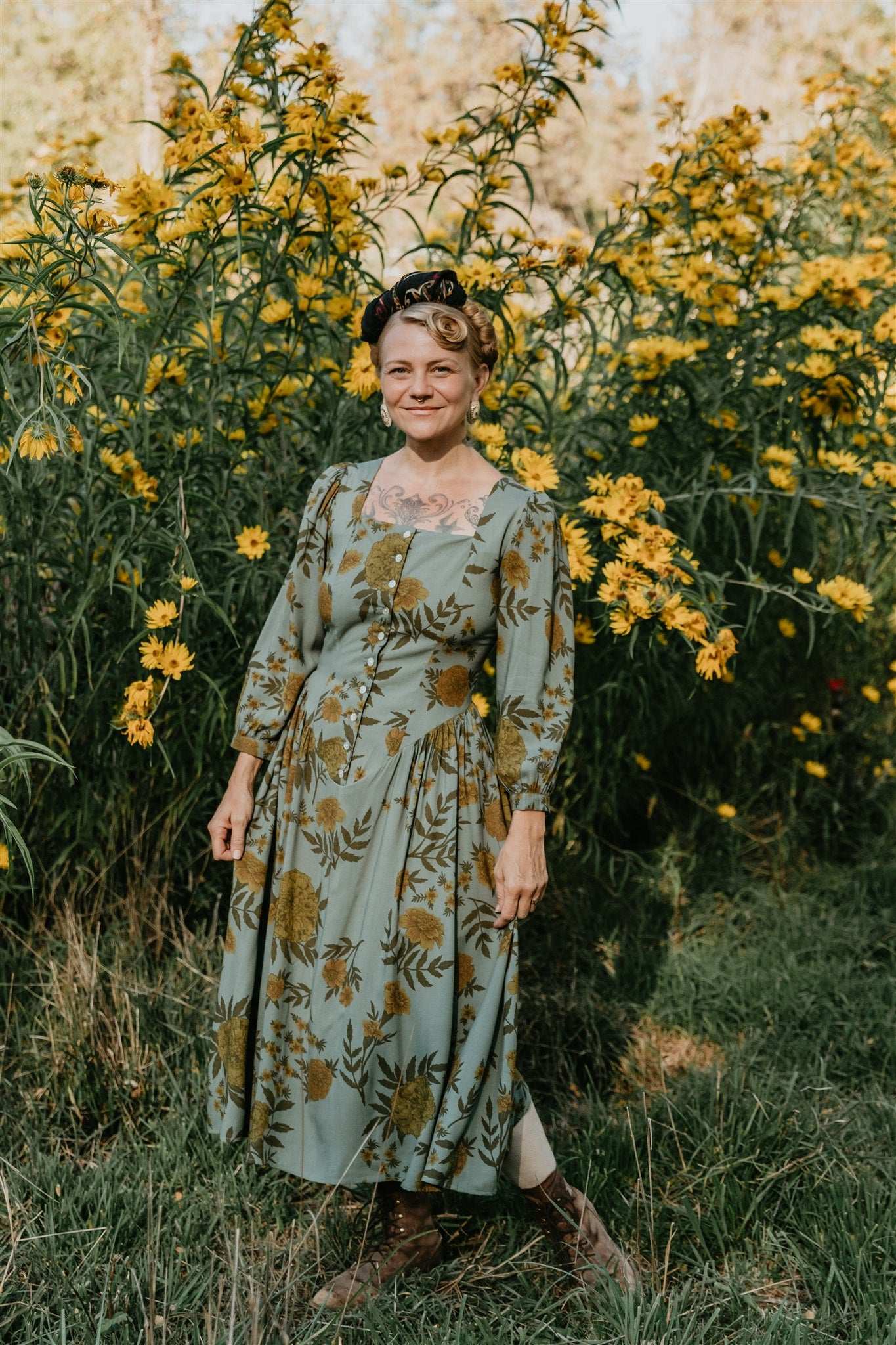 Prairie Dress in Slate Marigold Field Day