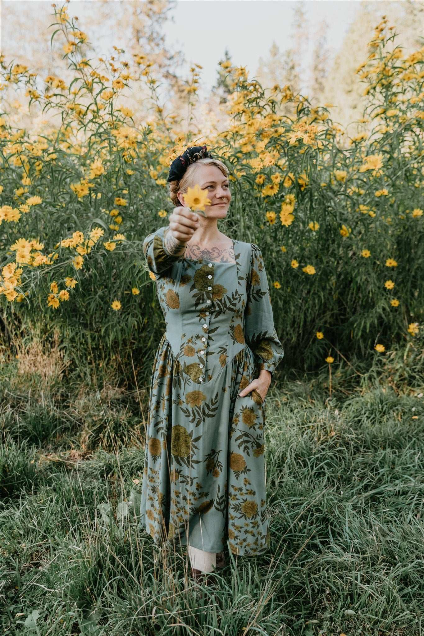 Prairie Dress in Slate Marigold Field Day