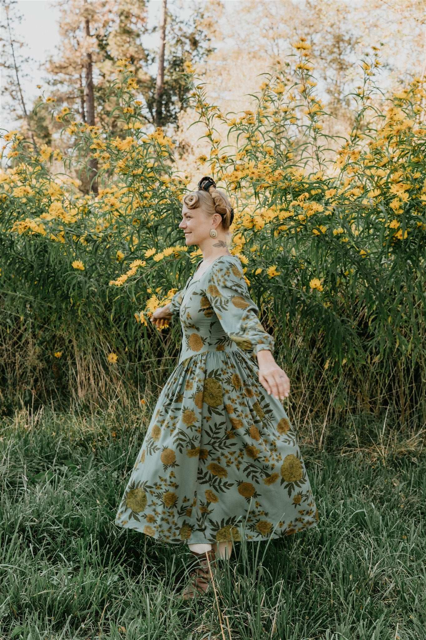 Prairie Dress in Slate Marigold Field Day