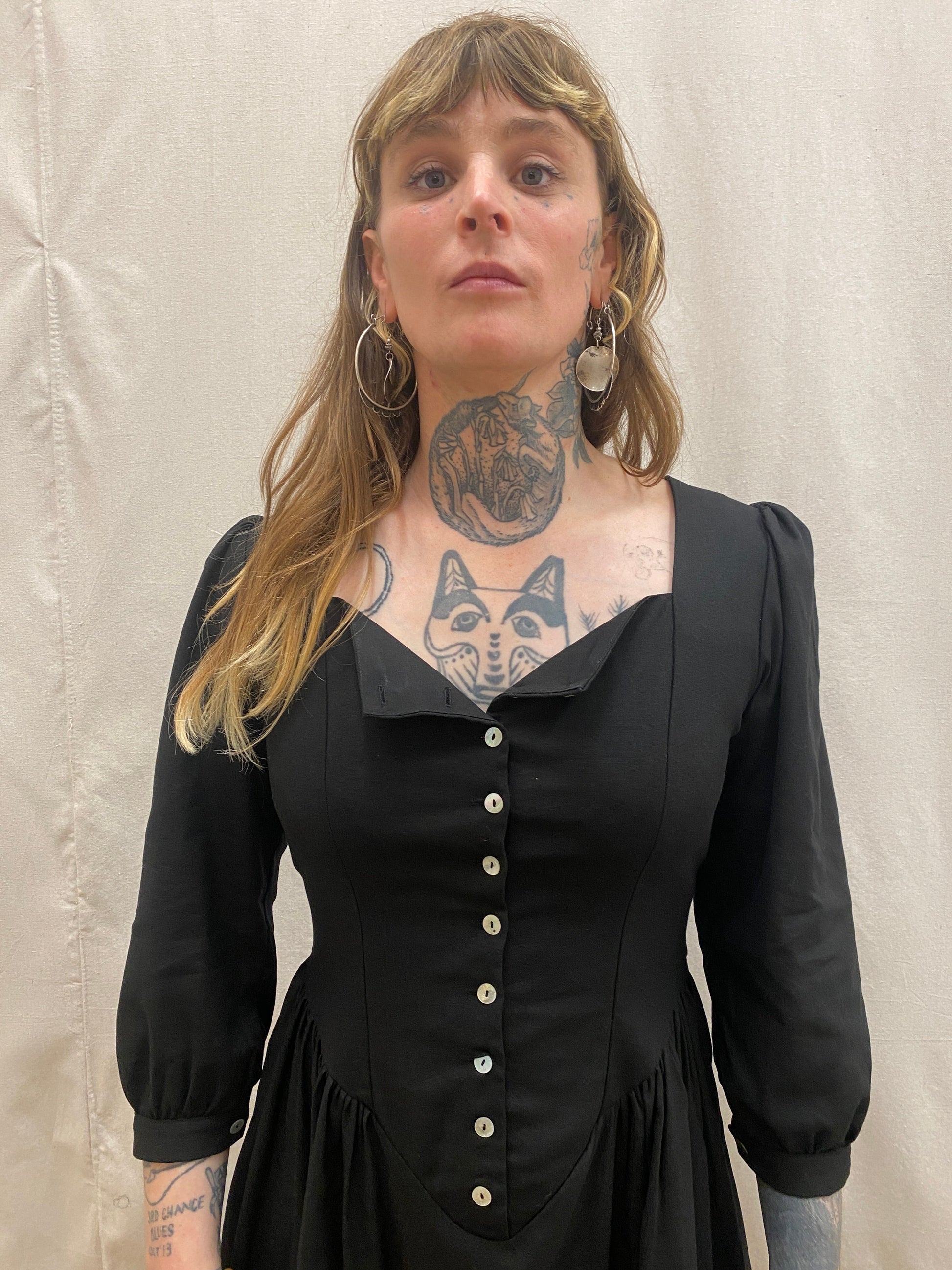 Prairie Dress in Black Linen Field Day