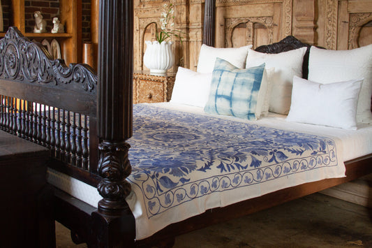 Blue Blossom Uzbek Suzani Throw