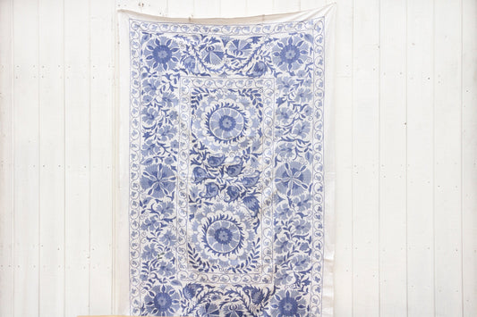 Blue Blossom Uzbek Suzani Throw