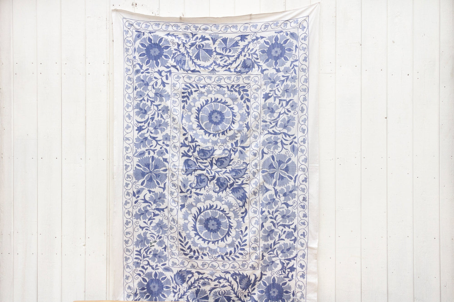 Blue Blossom Uzbek Suzani Throw