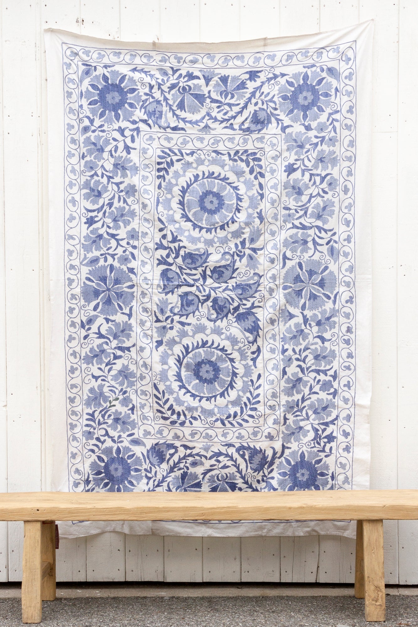 Blue Blossom Uzbek Suzani Throw