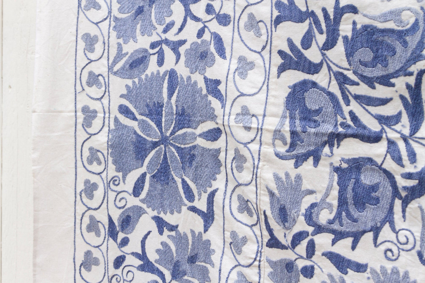Blue Blossom Uzbek Suzani Throw