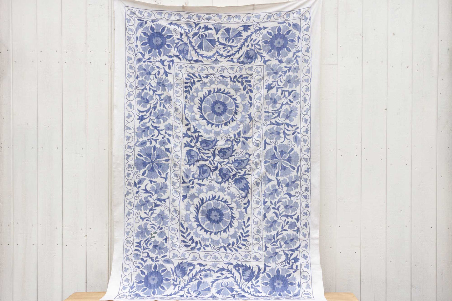 Blue Blossom Uzbek Suzani Throw