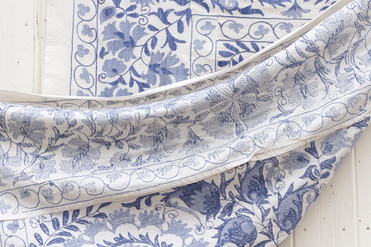 Blue Blossom Uzbek Suzani Throw