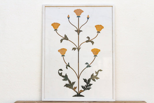 Large Marble & Gemstone Inlay Botanical Panel