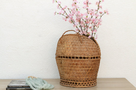 Antique Handwoven Large Carrying Pouch Basket