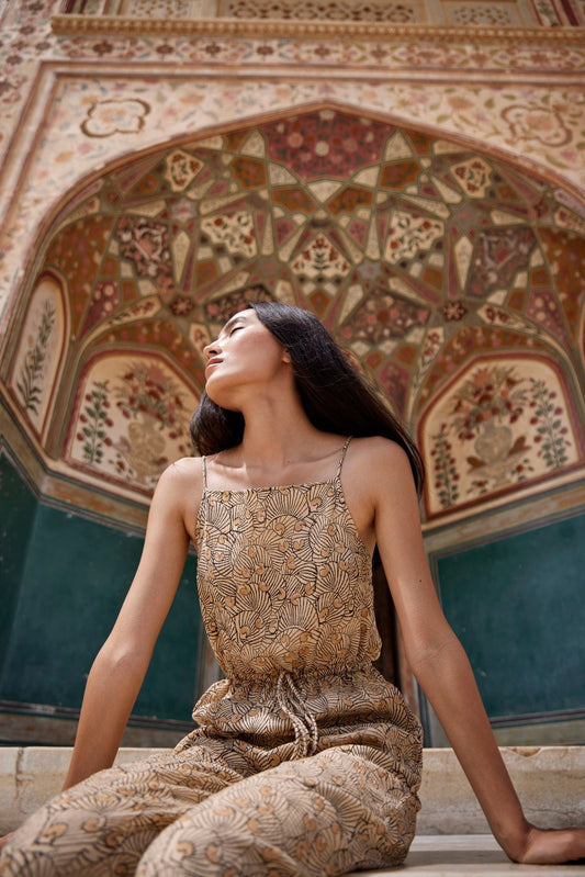 Hand-Printed Simané Jumpsuit (Desert Sand) CQC LA