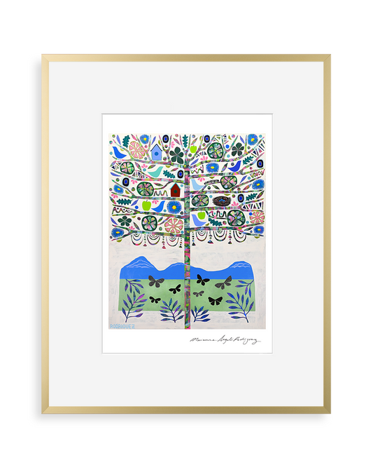 Back to Eden print featuring vibrant colors and hand-signed art on fine art paper, beautifully framed.