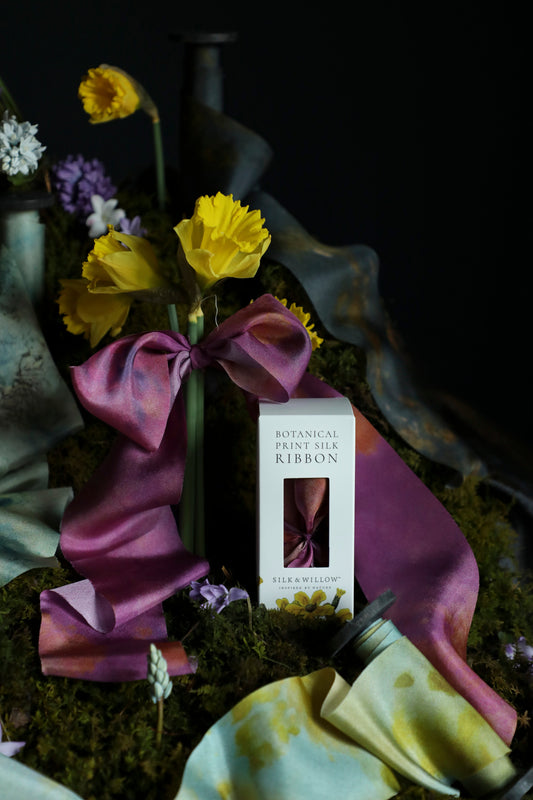 Botanical Print / Hot Peony Silk Ribbon