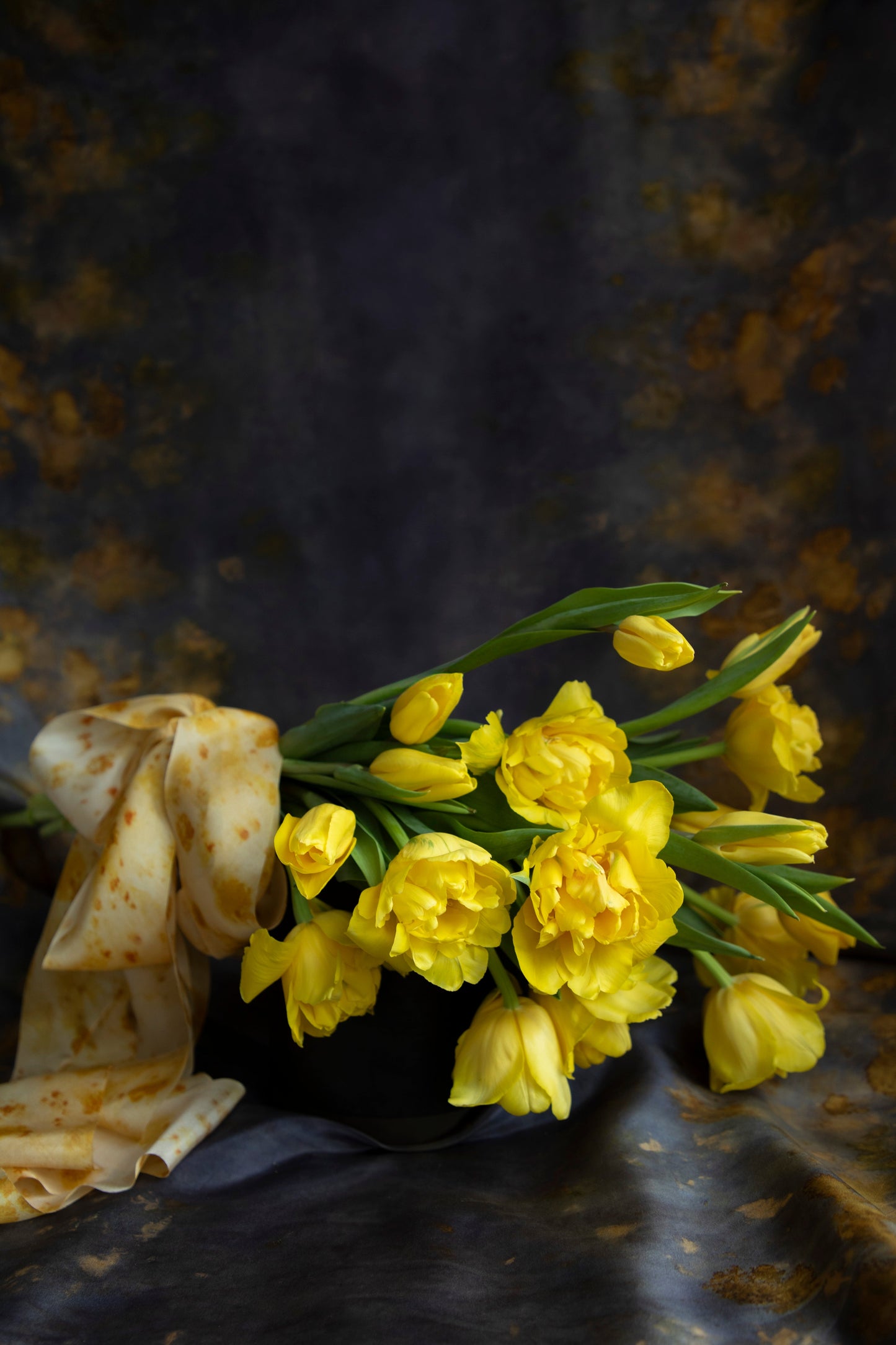 Botanical Print /  Marigold Yellow Silk Ribbon