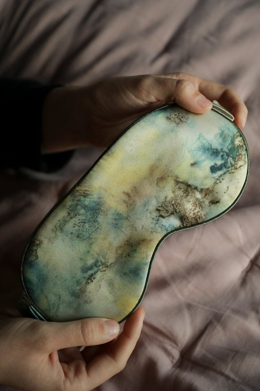 Botanical Print • Silk Sleep Eye Mask + Hair Scrunchie Set / Seascape