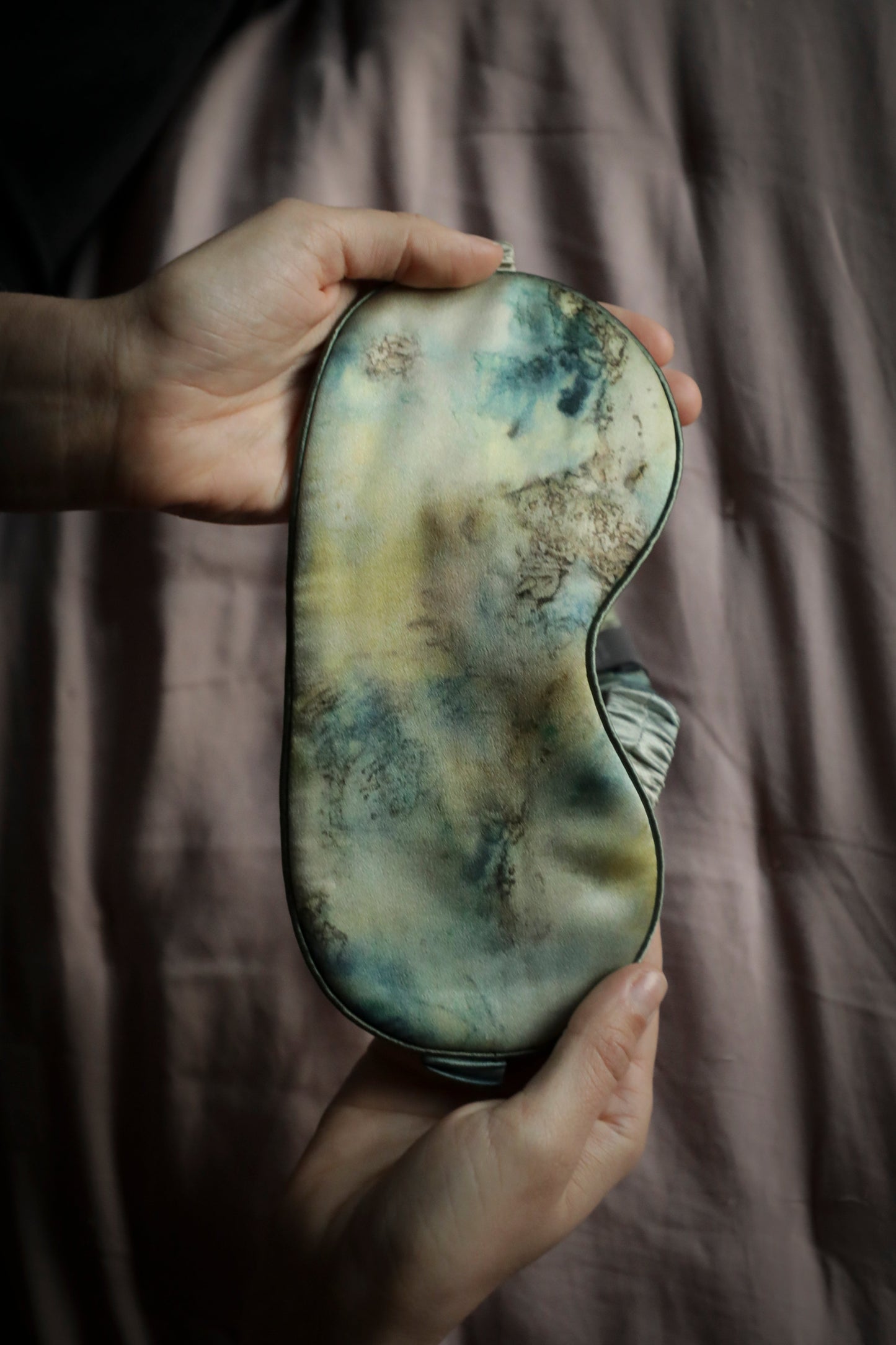 Botanical Print • Silk Sleep Eye Mask + Hair Scrunchie Set / Seascape
