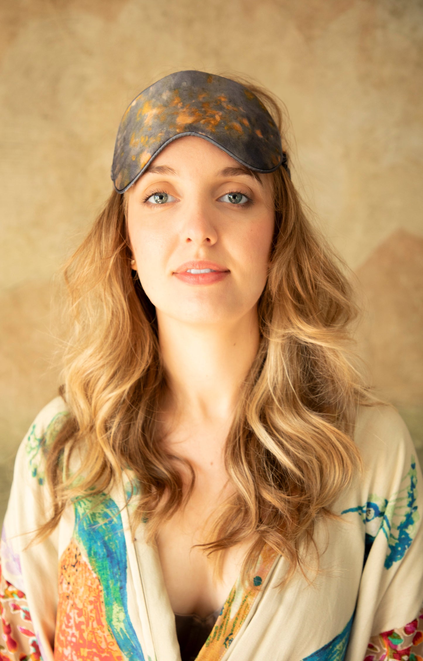 Botanical Print • Silk Sleep Eye Mask + Hair Scrunchie Set / Midnight