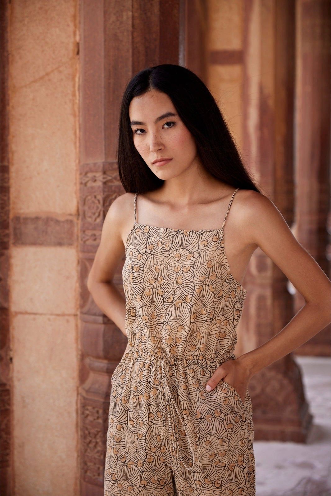 Hand-Printed Simané Jumpsuit (Desert Sand) CQC LA